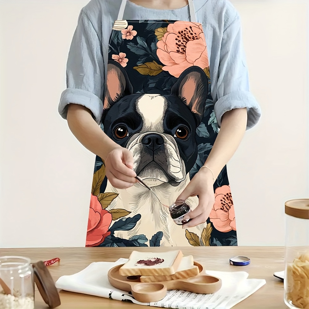Kitchen Baking Area Ideas - Grembiule Floreale con Motivo Bulldog Francese