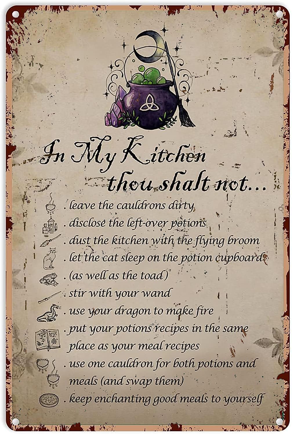 Kitchen Witch Baking - Targa in Metallo Vintage Halloween 'Witch